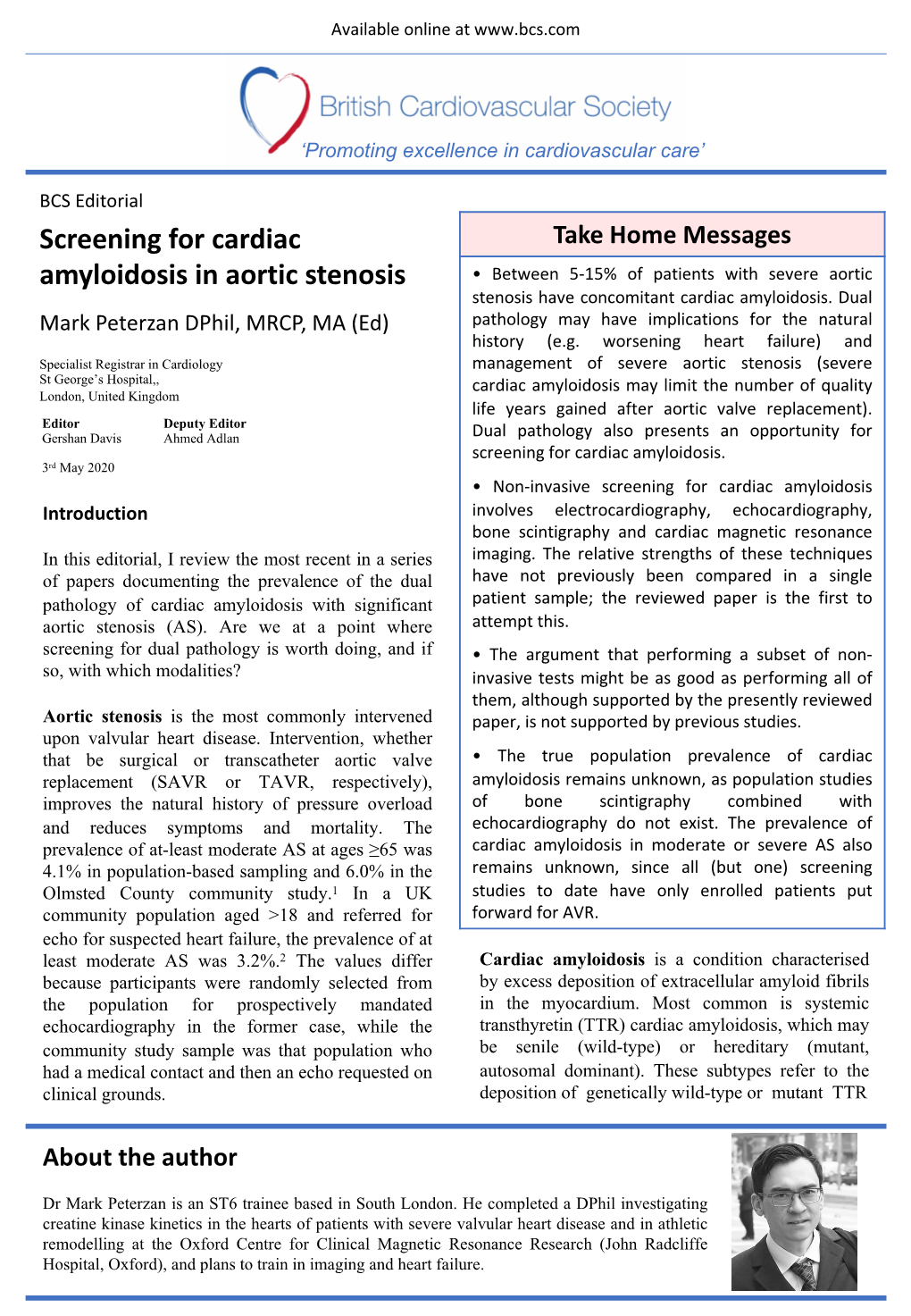 Screening for Cardiac Amyloidosis in Aortic Stenosis by Mark Peterzan Fibrils Respectively