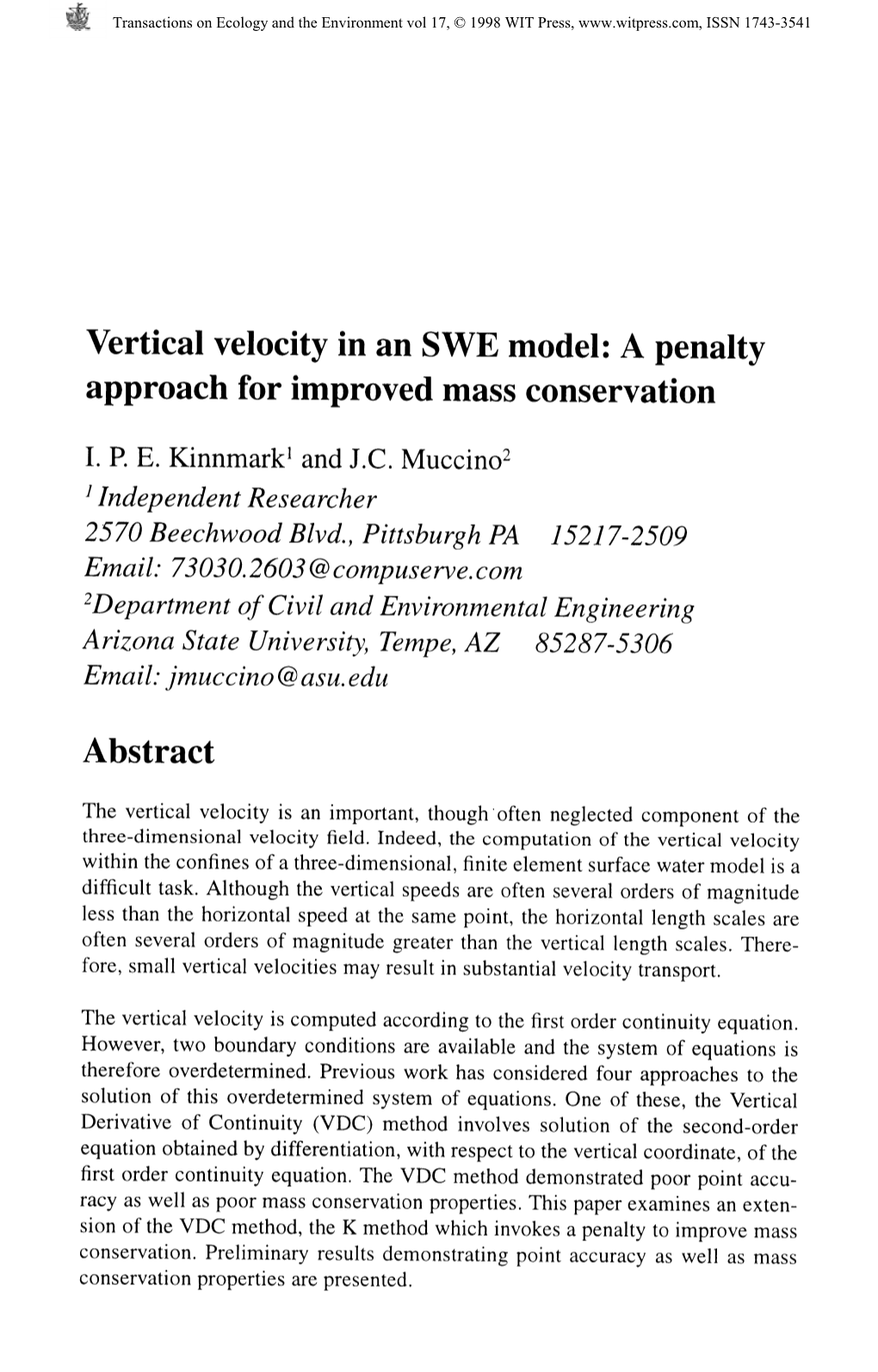 Vertical Velocity in an SWE Model: a Penalty