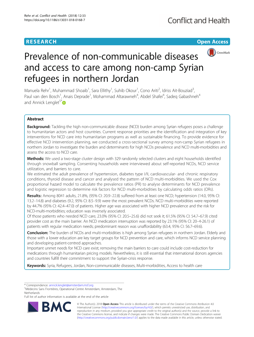 Prevalence of Non-Communicable Diseases and Access to Care Among