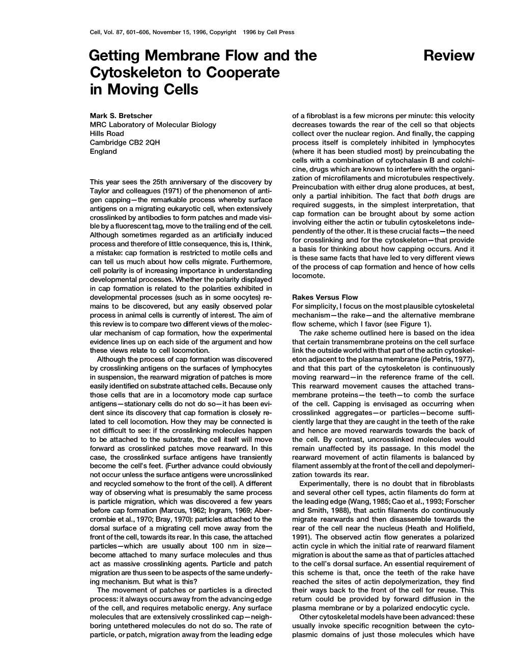 Getting Membrane Flow and the Review Cytoskeleton to Cooperate in Moving Cells