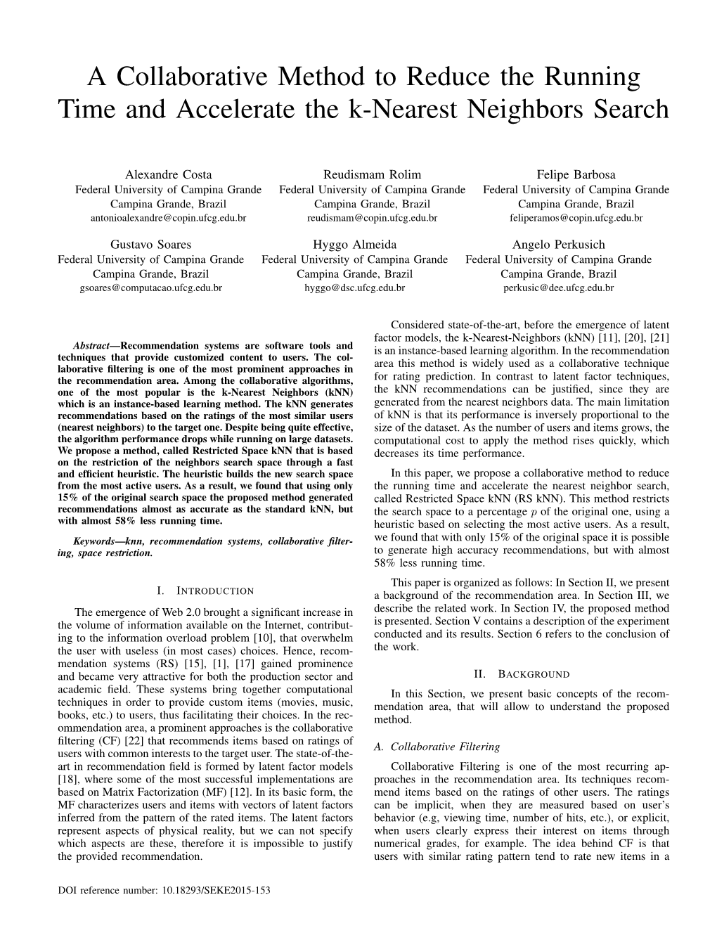 A Collaborative Method to Reduce the Running Time and Accelerate the K-Nearest Neighbors Search