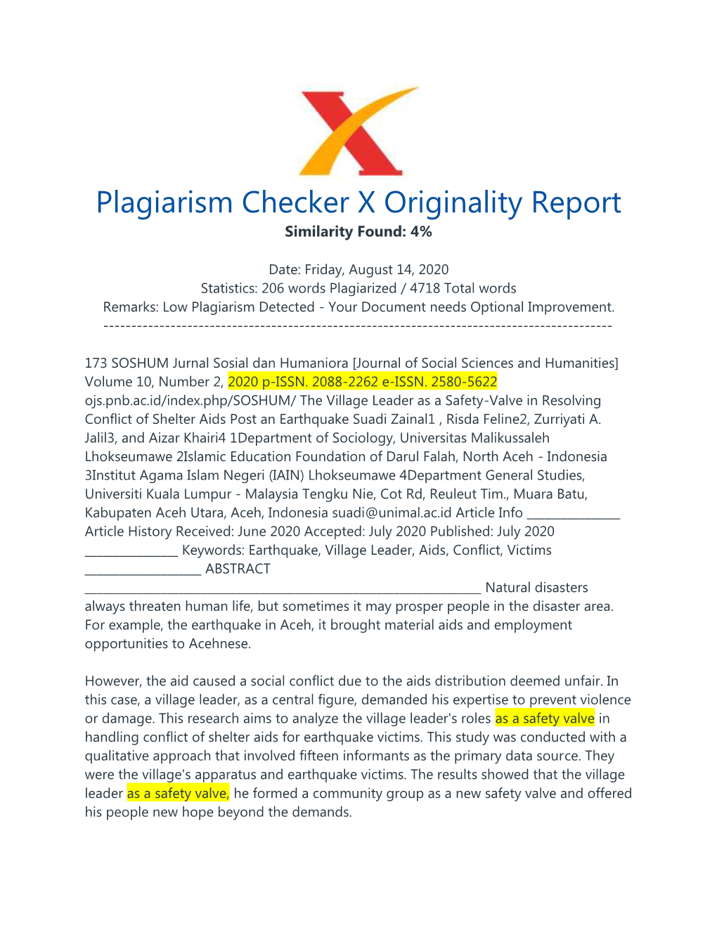 Plagiarism Checker X Originality Report Similarity Found: 4%