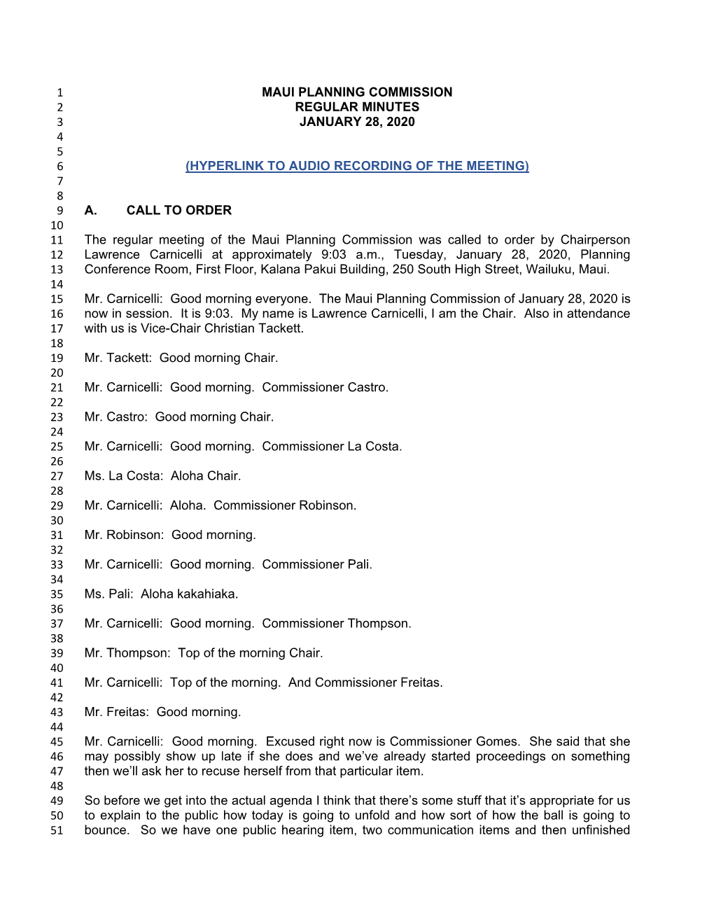 Maui Planning Commission 1 Regular Minutes 2 January 28, 2020 3