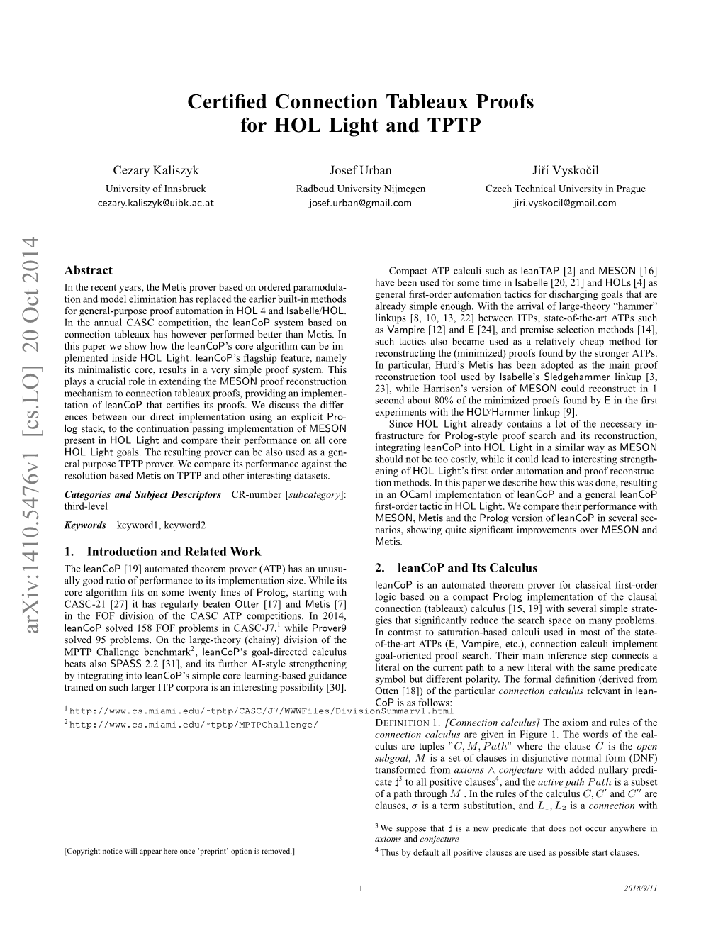 Certified Connection Tableaux Proofs for HOL Light and TPTP