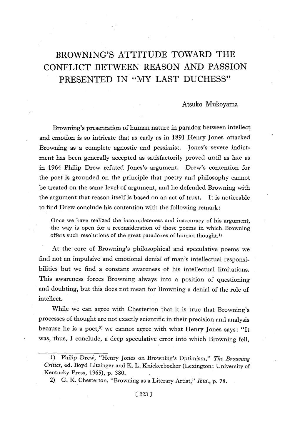 Browning's Attitude Toward the Conflict Between Reason and Passion Presented in “My Last Duchess”