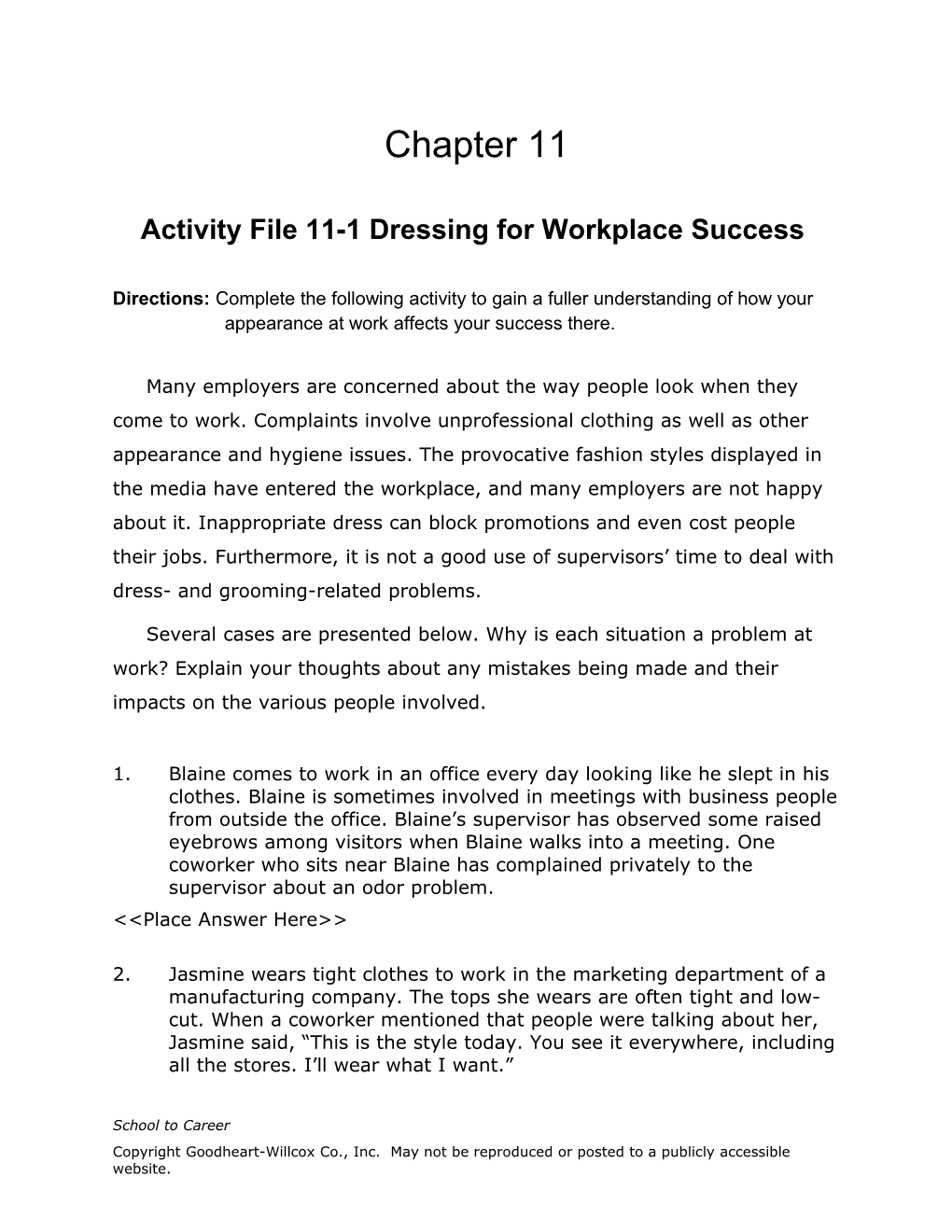 Activity File 11-1 Dressing for Workplace Success