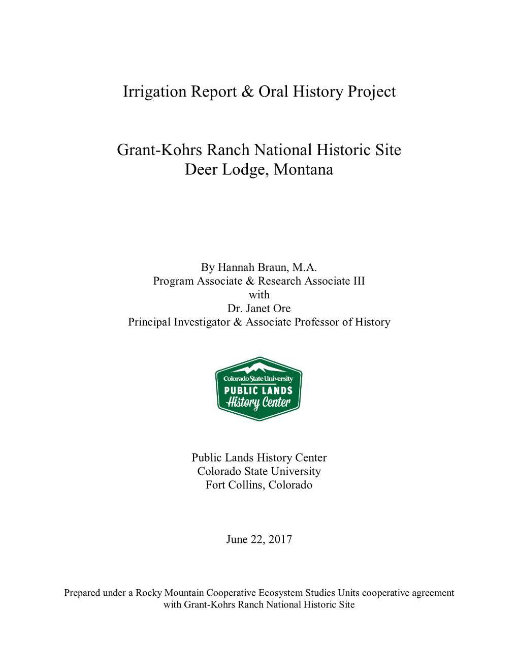 Irrigation Report & Oral History Project