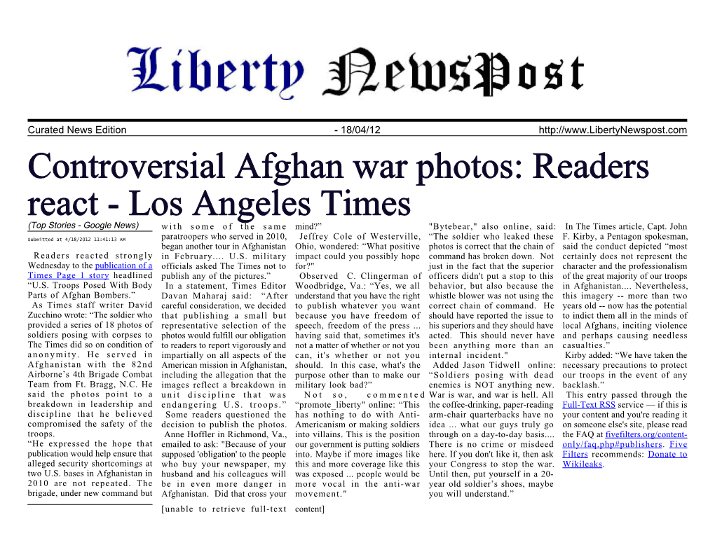 Controversial Afghan War Photos: Readers React