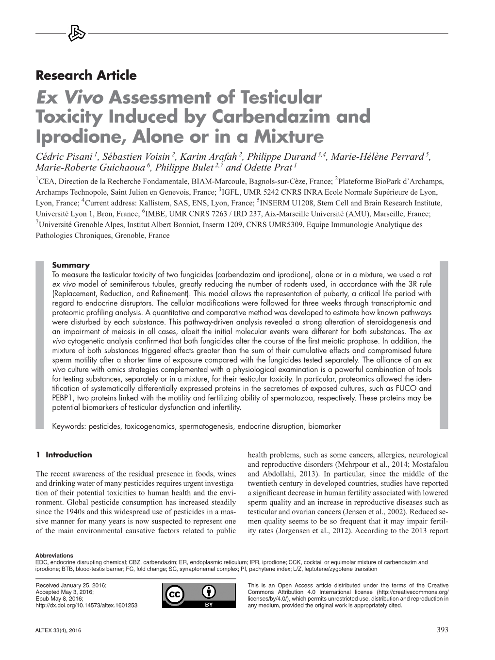 Ex Vivo Assessment of Testicular Toxicity Induced by Carbendazim