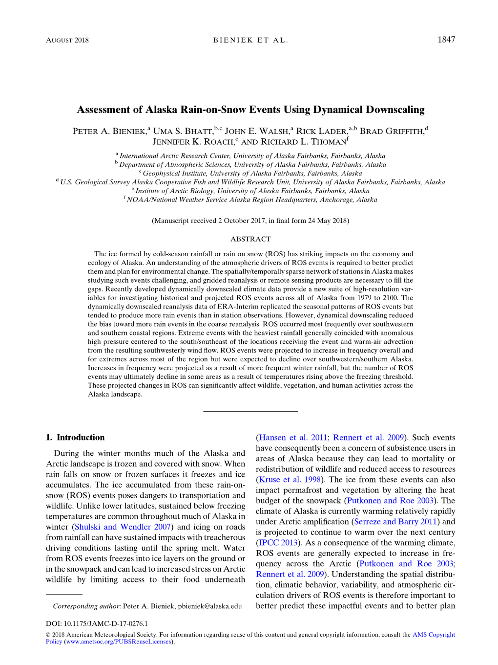 Assessment of Alaska Rain-On-Snow Events Using Dynamical Downscaling