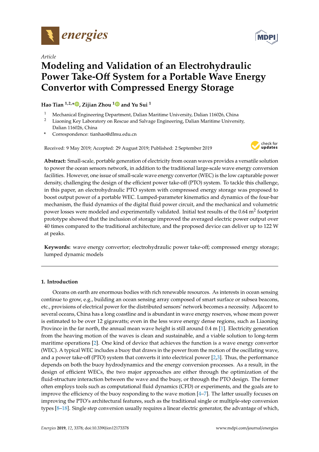 Modeling and Validation of an Electrohydraulic Power Take-Off
