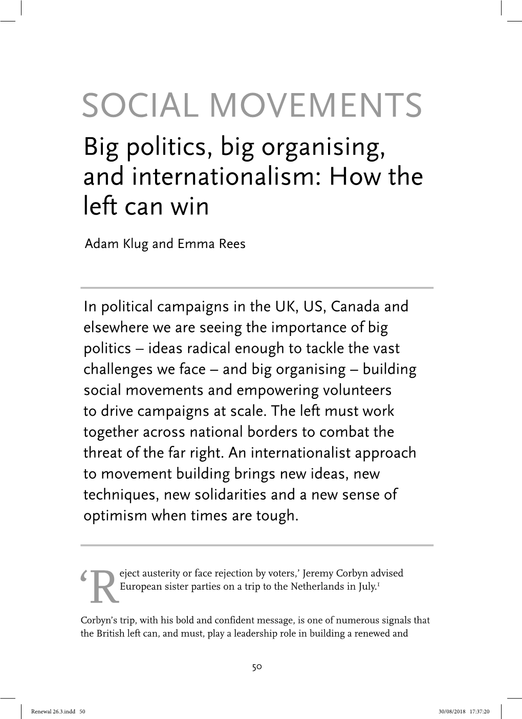 Adam Klug and Emma Rees, Big Politics, Big Organising, and Internationalism