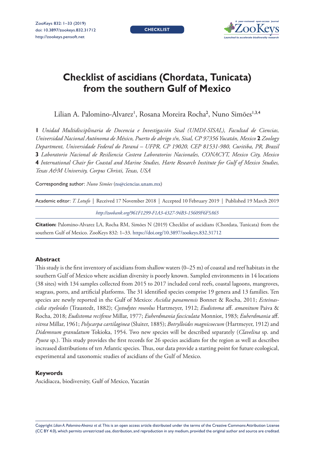 ﻿Checklist of Ascidians (Chordata, Tunicata) from the Southern Gulf Of