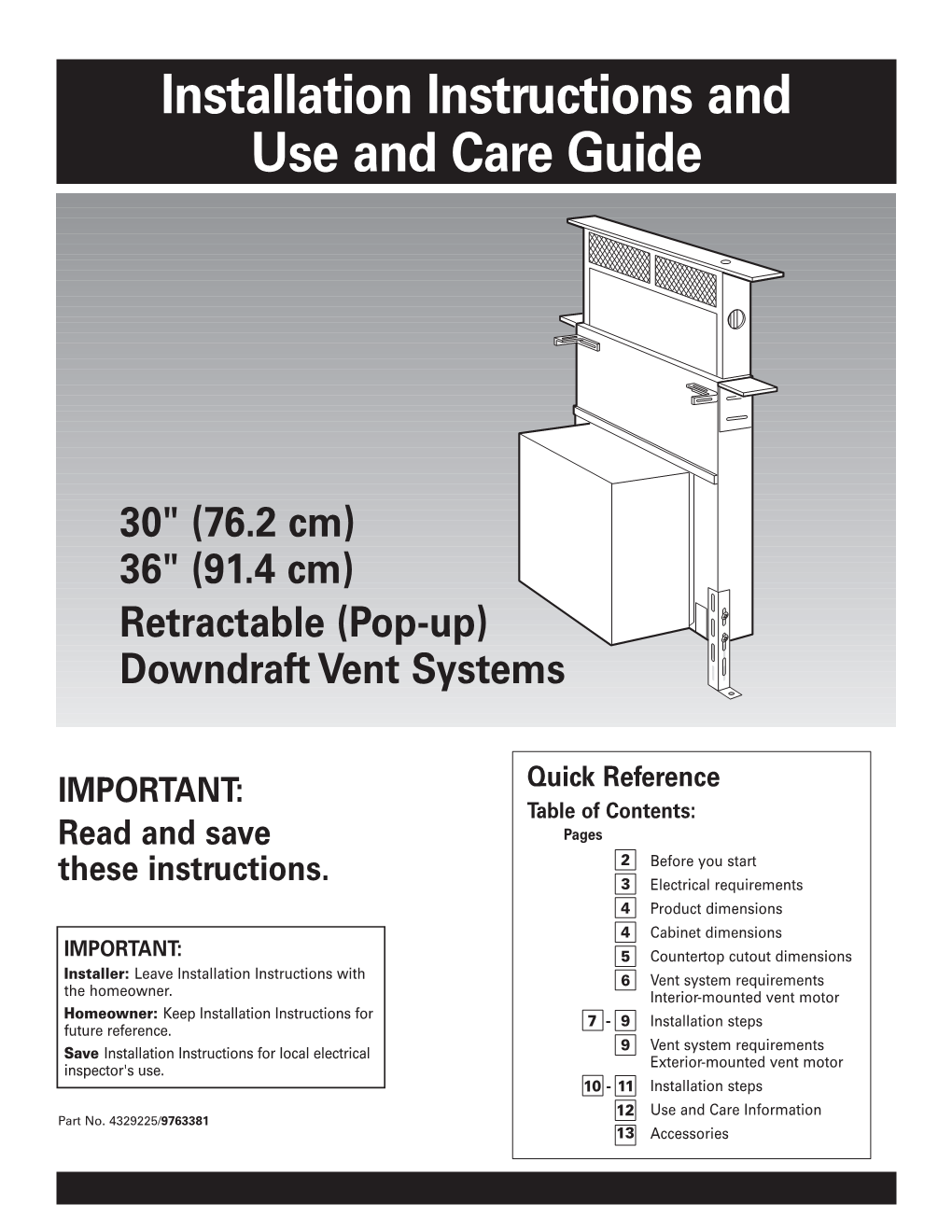 Installation Instructions and Use and Care Guide