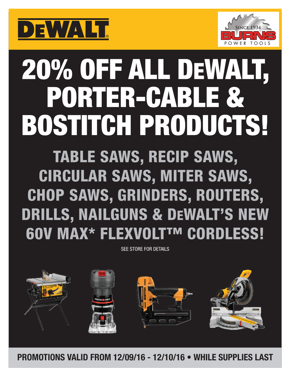 20% Off All Dewalt, Porter-Cable & Bostitch