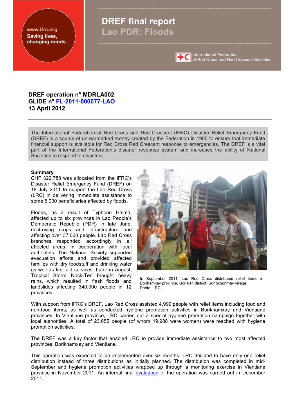 DREF Final Report Lao PDR: Floods