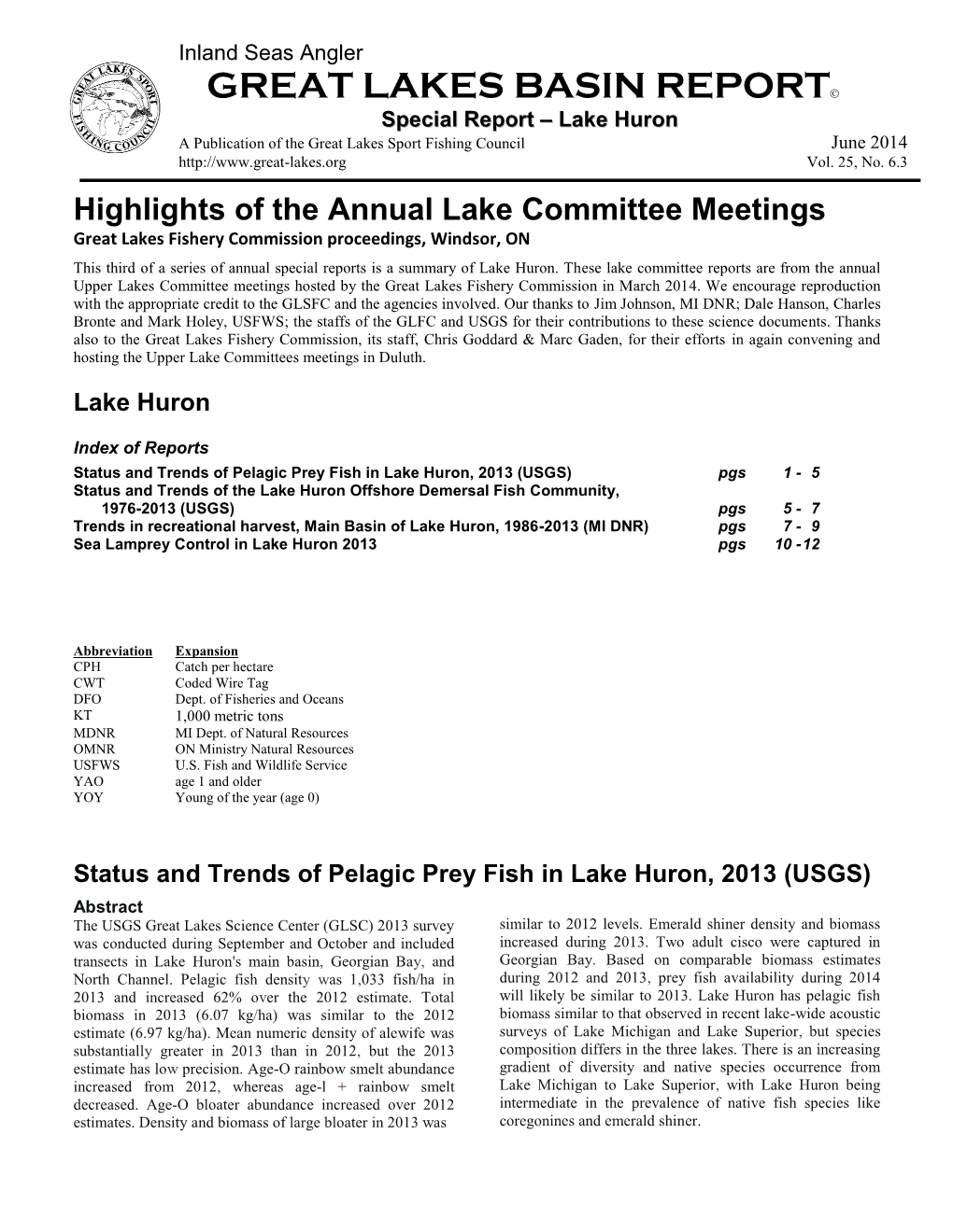 Lake Huron 2014 Basin Report