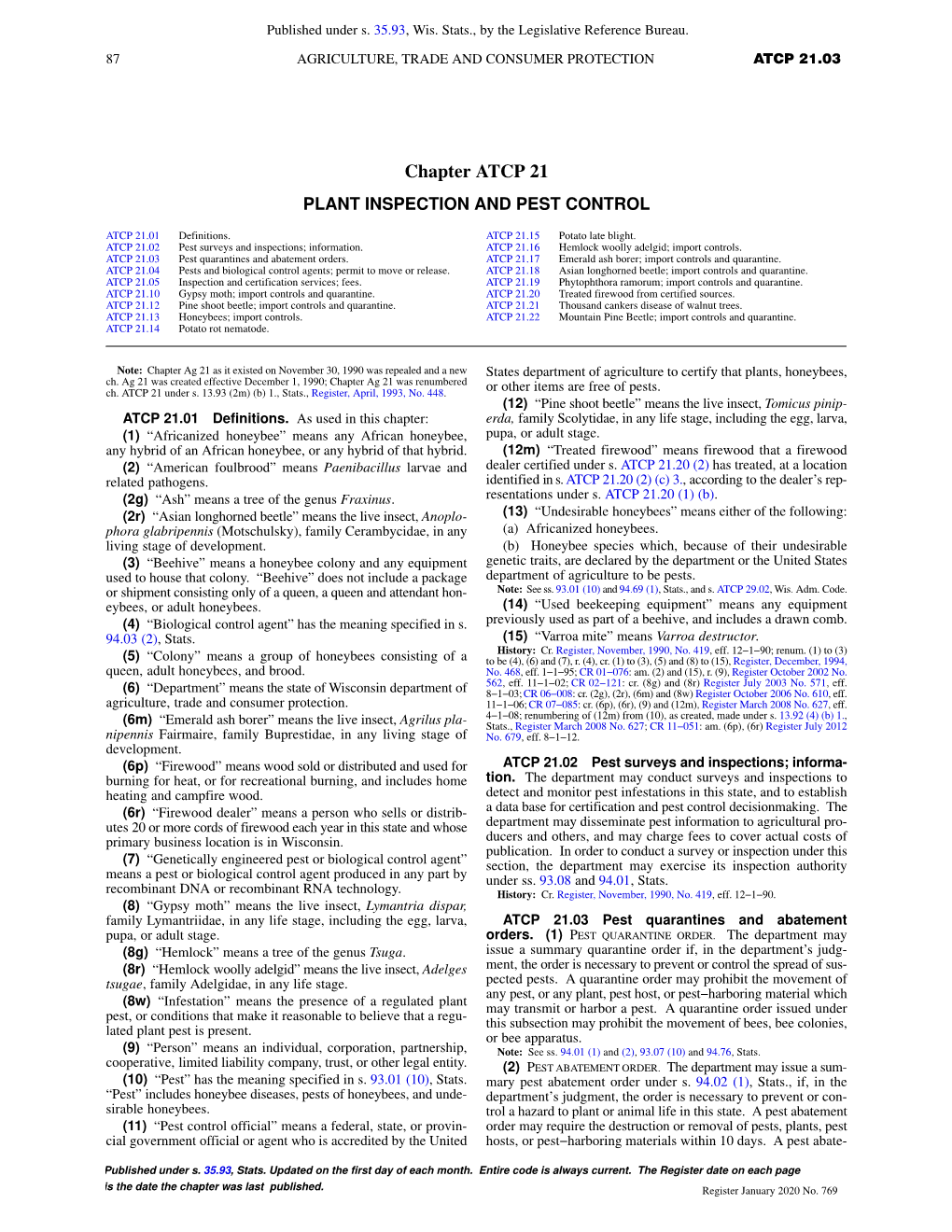 Chapter ATCP 21 PLANT INSPECTION and PEST CONTROL