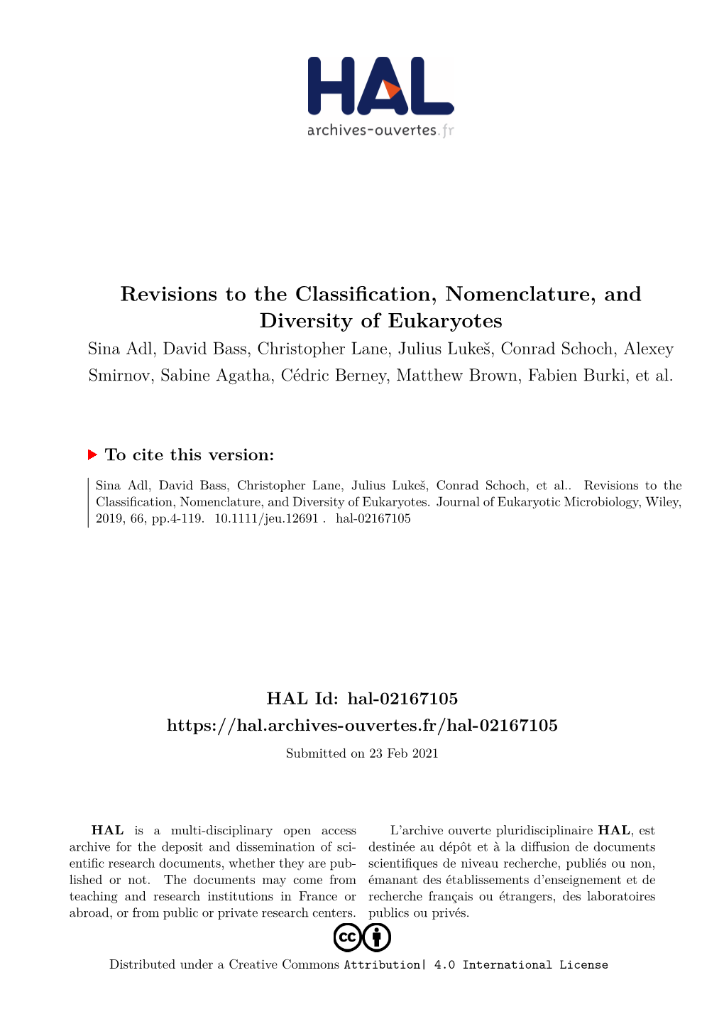 Revisions to the Classification, Nomenclature, and Diversity of Eukaryotes