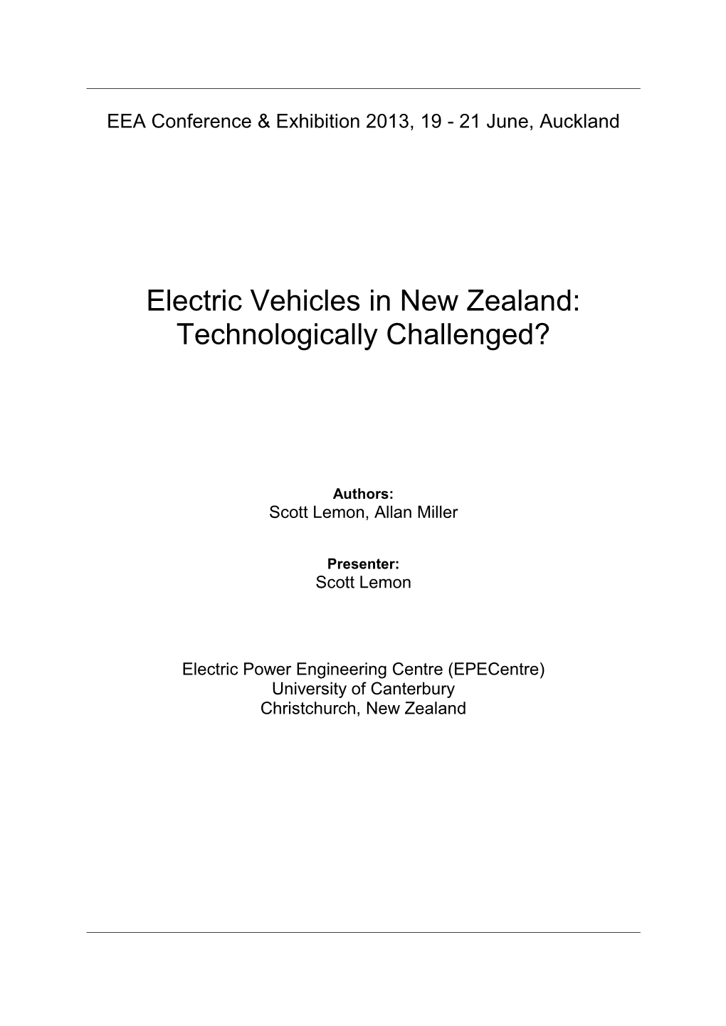 Electric Vehicles in New Zealand: Technologically Challenged?