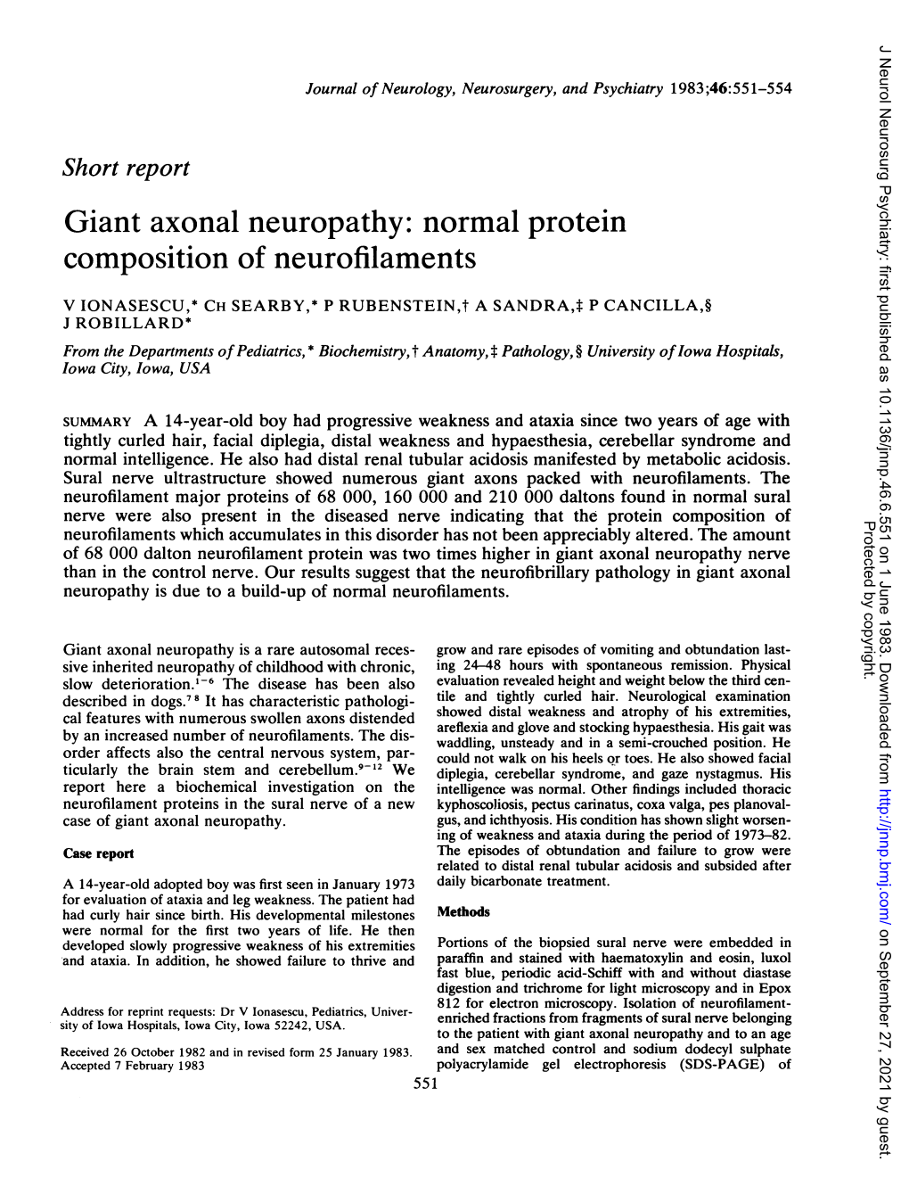 Giant Axonal Neuropathy: Normal Protein Composition of Neurofilaments