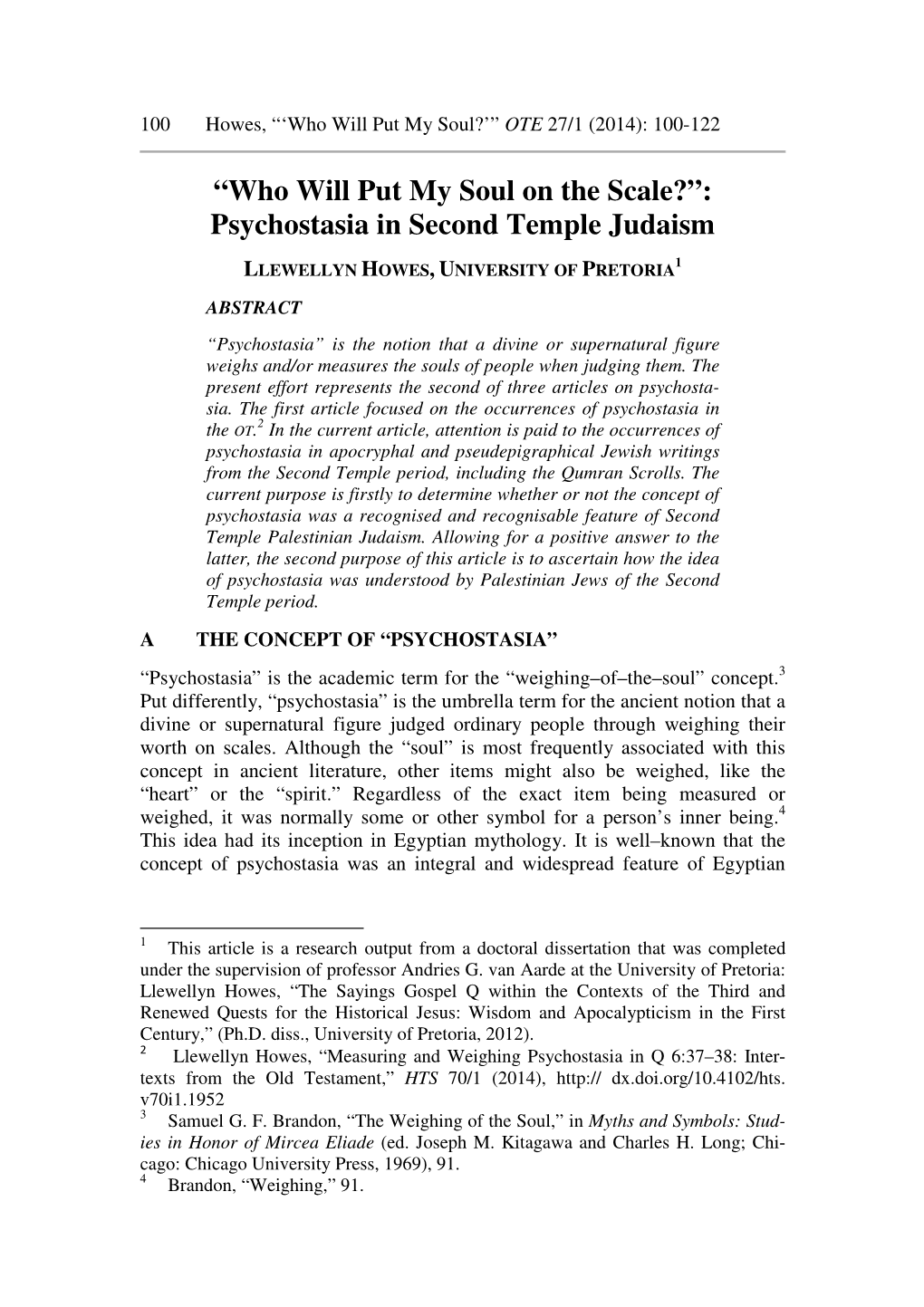 “Who Will Put My Soul on the Scale?”: Psychostasia in Second Temple Judaism