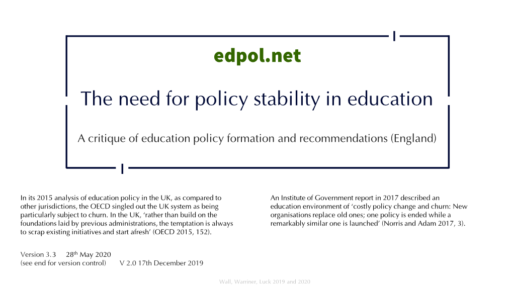 Edpol.Net the Need for Policy Stability in Education