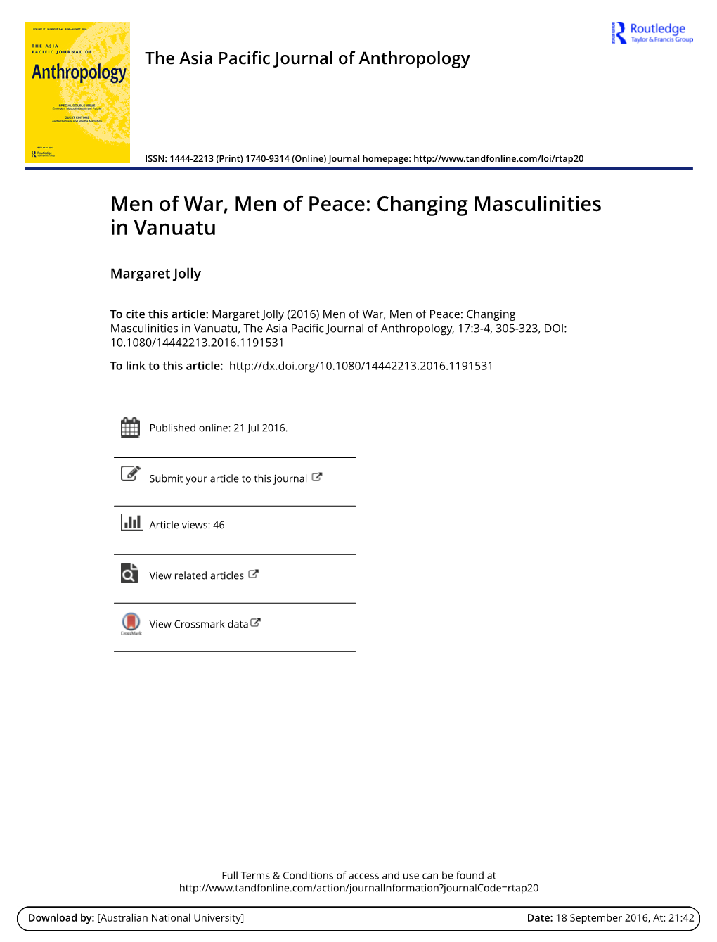 Men of War, Men of Peace: Changing Masculinities in Vanuatu