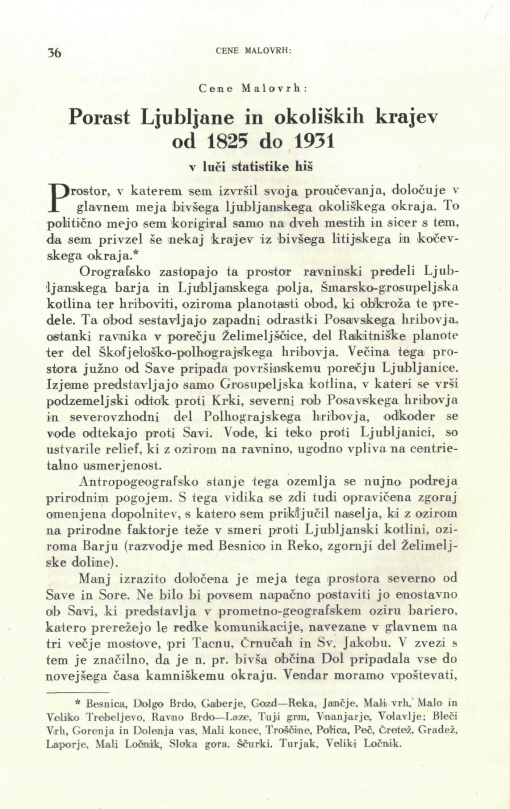 Porast Ljubljane in Okoliških Krajev Od 1825 Do 1931