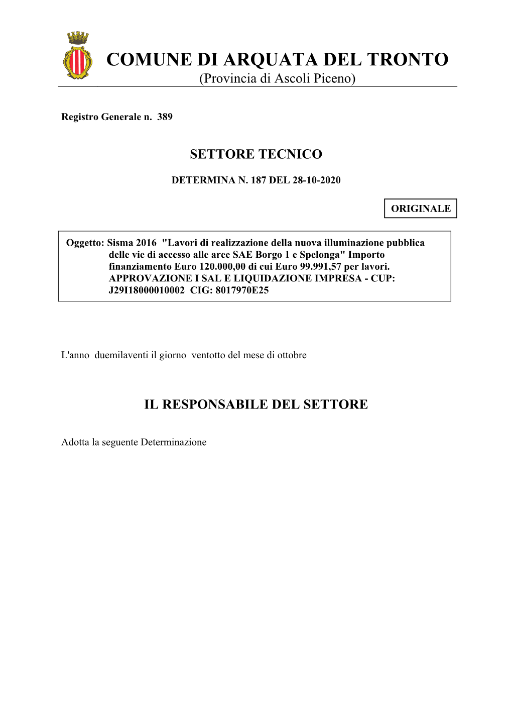 Page 1 COMUNE DI ARQUATA DEL TRONTO (Provincia Di Ascoli