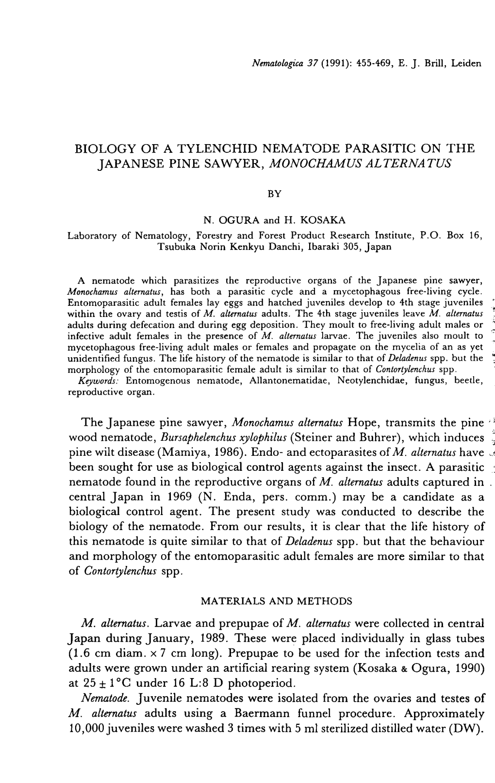 Biology of a Tylenchid Nematode Parasitic on the Japanese Pine Sawyer, Monochamus Alternatus