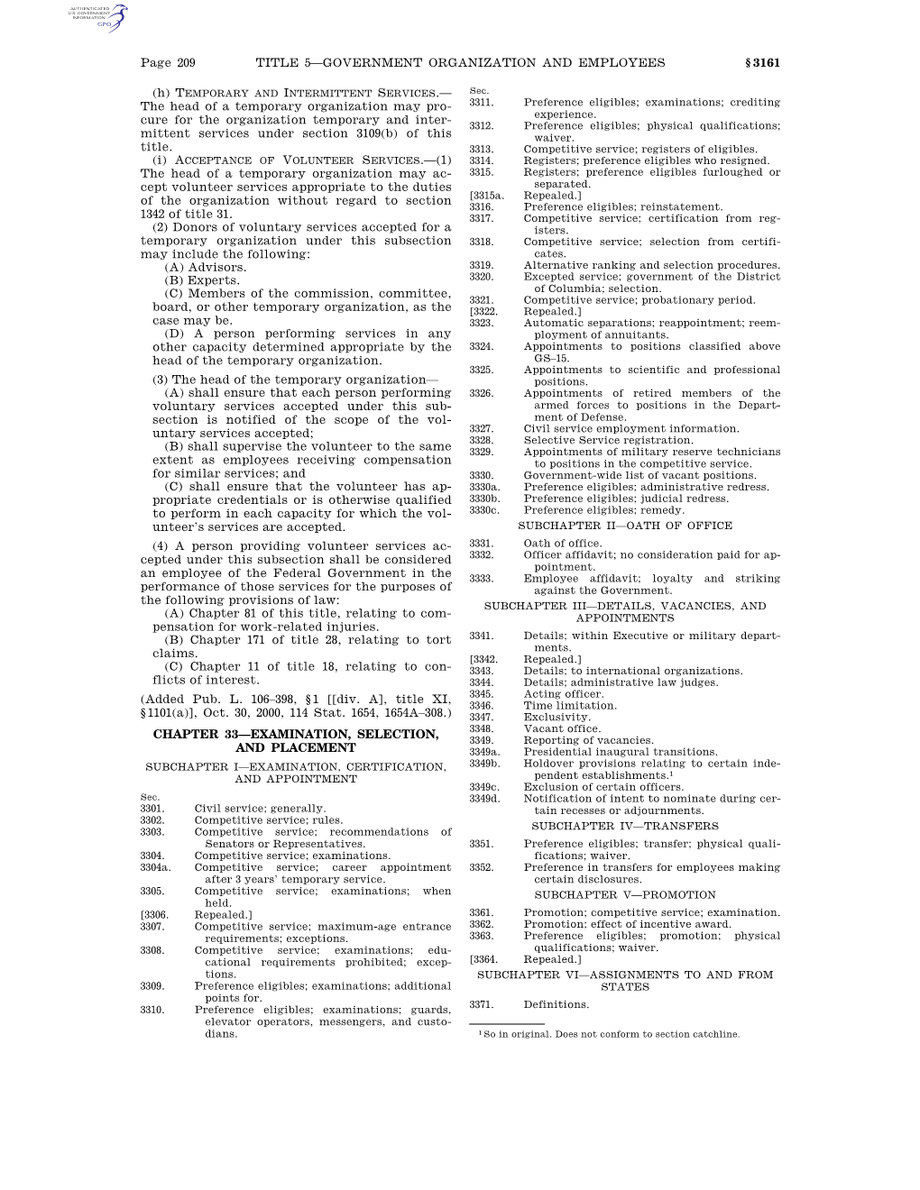 Page 209 TITLE 5—GOVERNMENT ORGANIZATION and EMPLOYEES § 3161