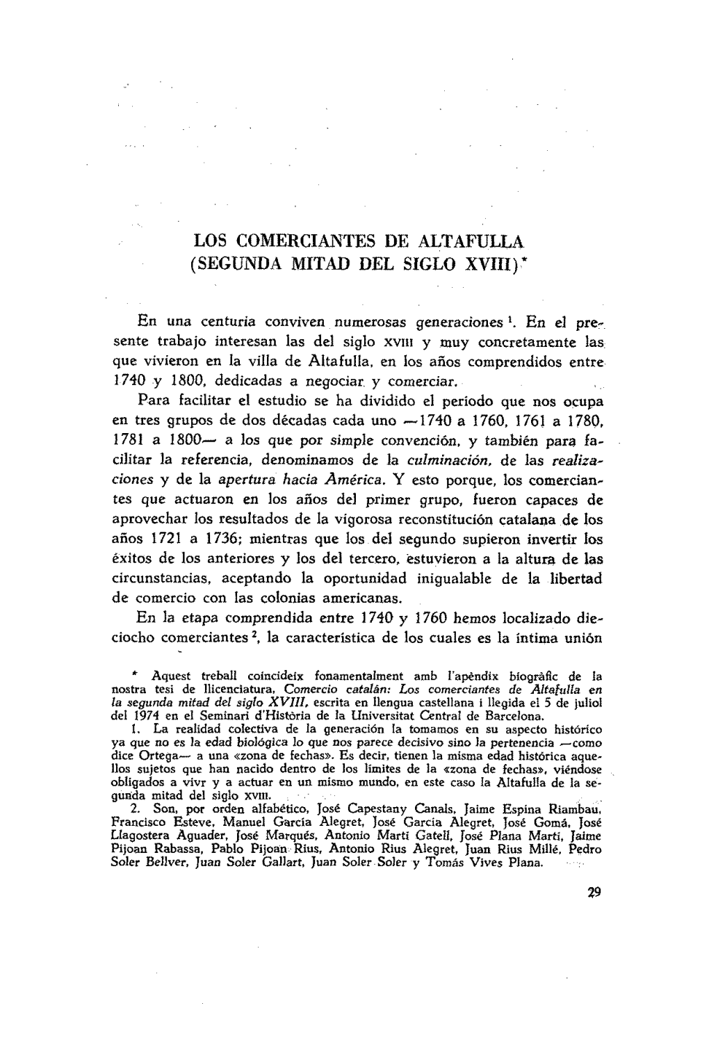 Los Comerciantes De Altafulla (Segunda Mitad Del Siglo Xviii)'