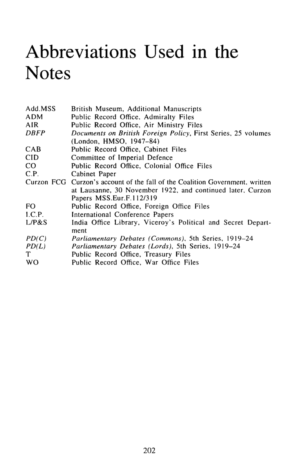 Abbreviations Used in the Notes