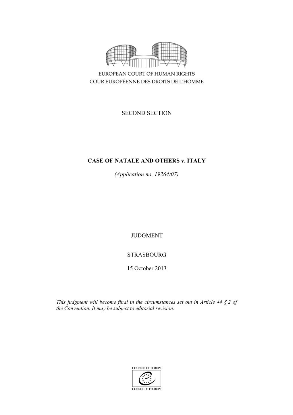 CASE of NATALE and OTHERS V. ITALY