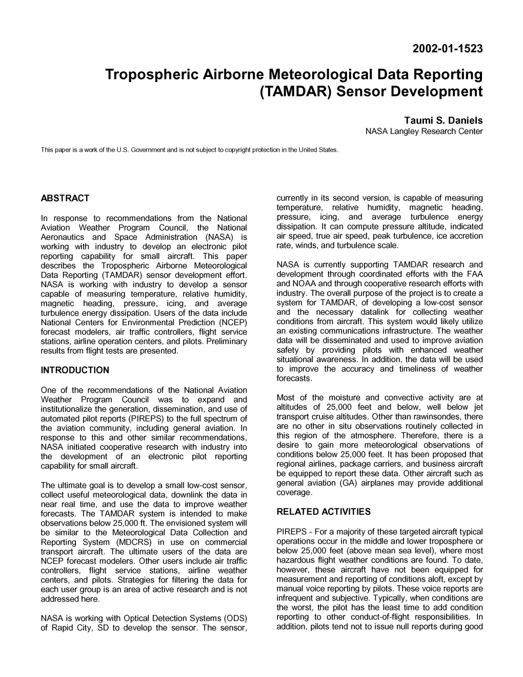 Tropospheric Airborne Meteorological Data Reporting (TAMDAR) Sensor Development