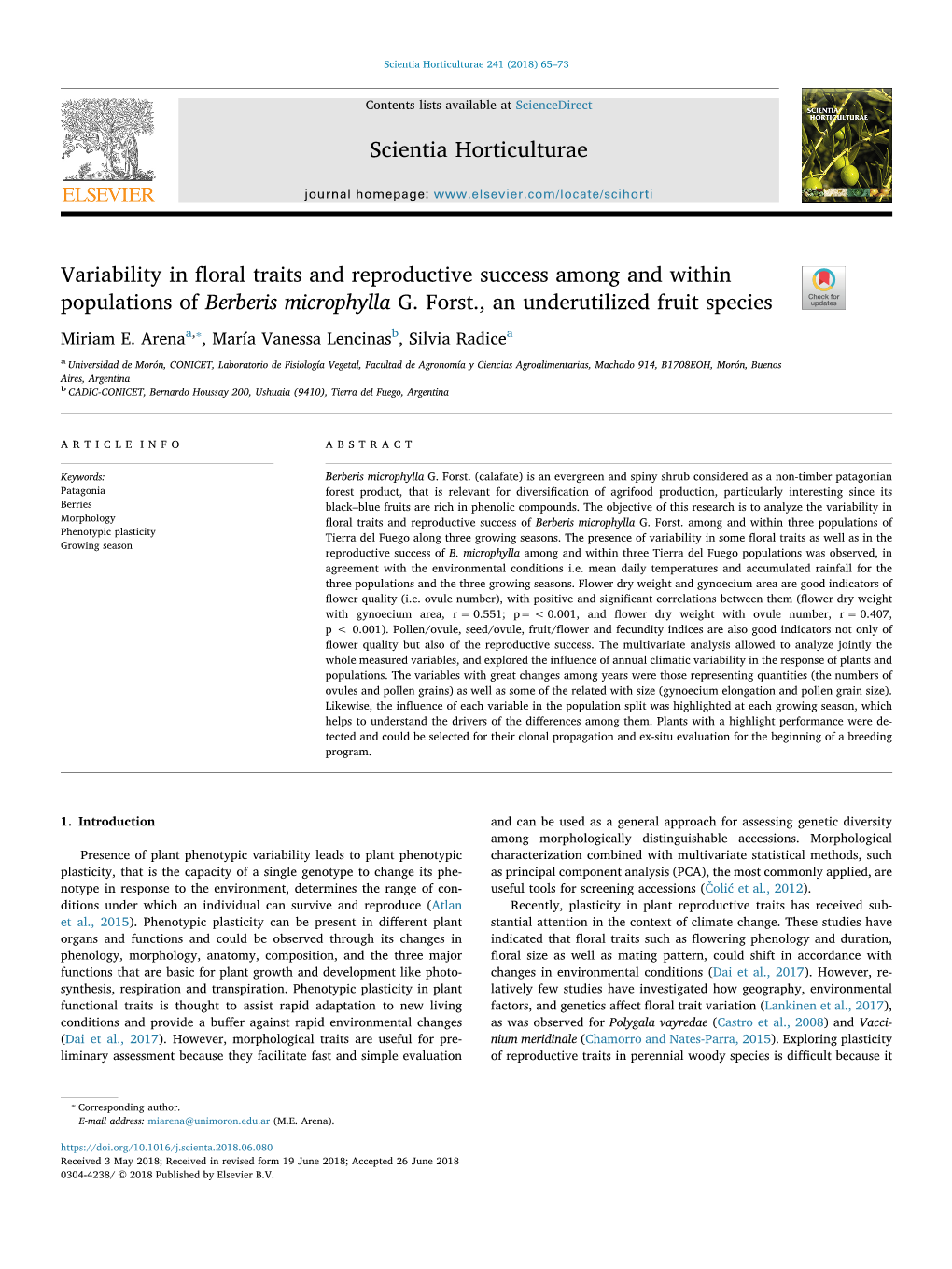 Variability in Floral Traits and Reproductive Success Among And