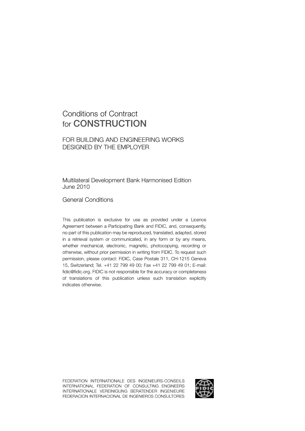 FIDIC Construction Contract MDB Harmonised Edition