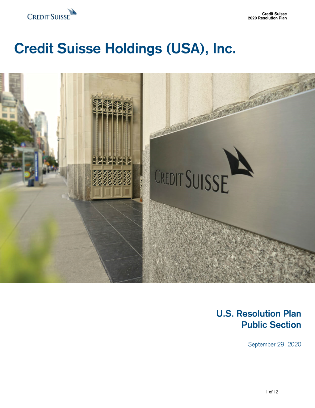 Credit Suisse 2020 Resolution Plan