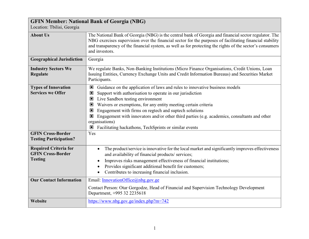 GFIN Member: National Bank of Georgia (NBG)