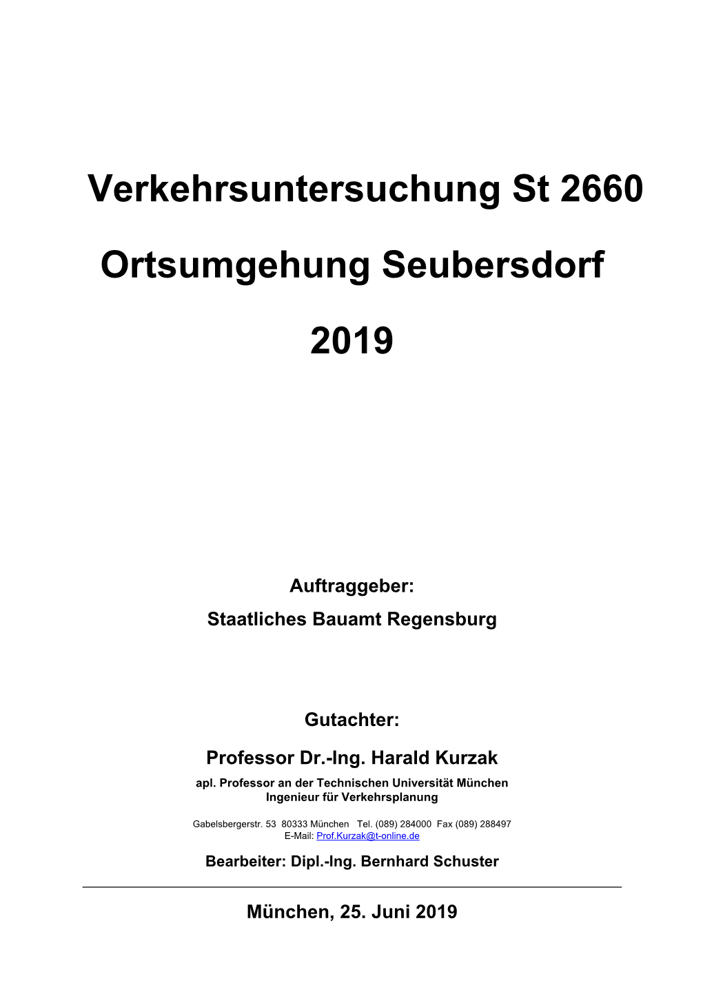 Verkehrsuntersuchung St 2660 Ortsumgehung Seubersdorf 2019