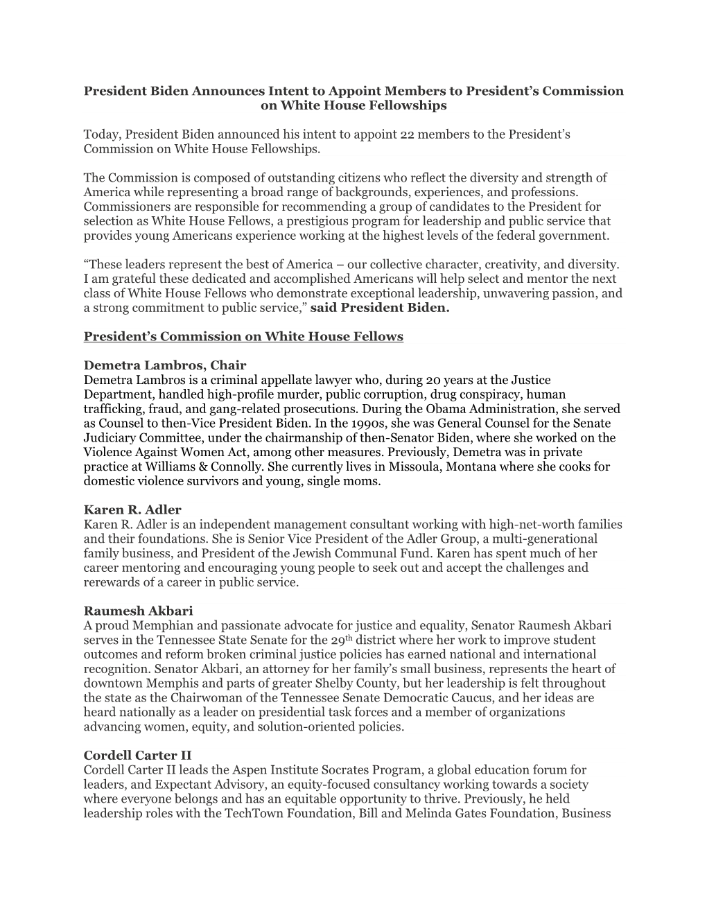 President's Commission on White House Fellowships