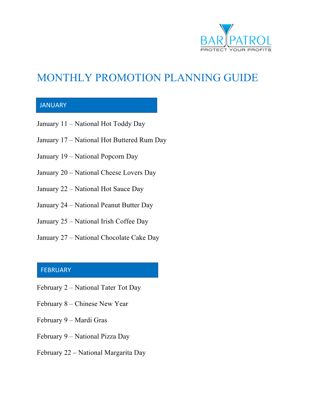 Monthly Promotion Planning Guide