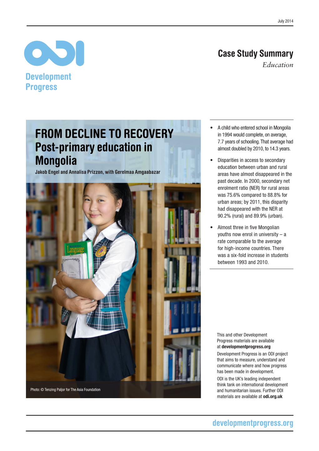 FROM DECLINE to RECOVERY Post-Primary Education in Mongolia