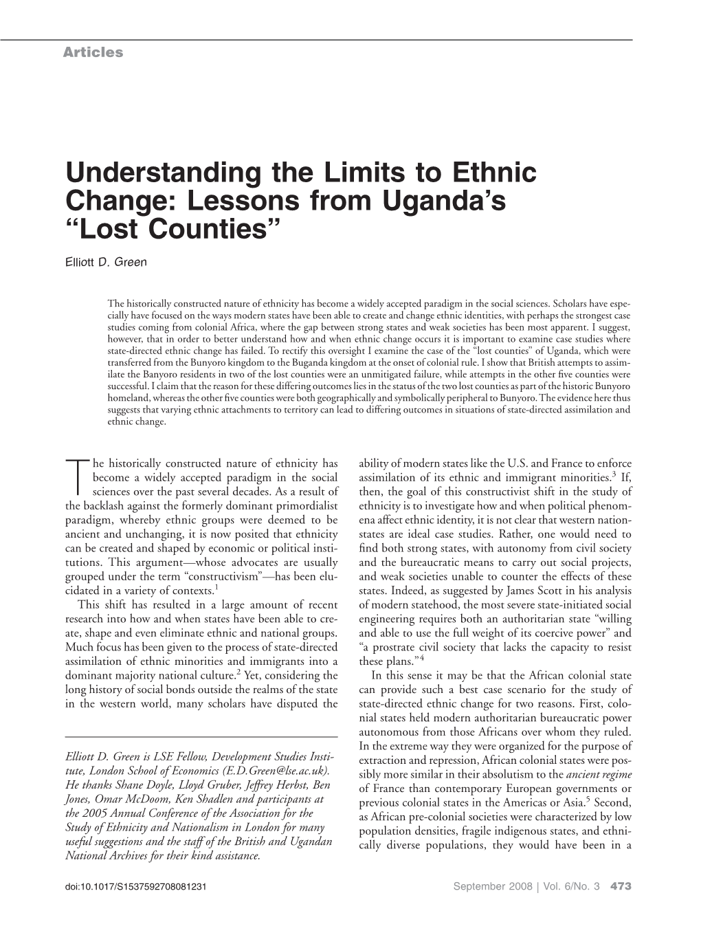 Understanding the Limits to Ethnic Change: Lessons from Uganda’S “Lost Counties”