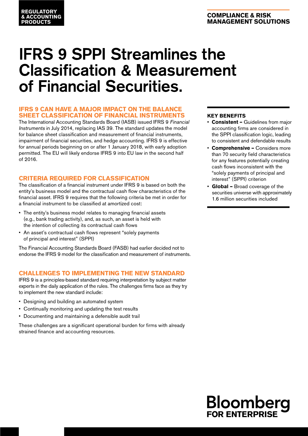 IFRS 9 SPPI Streamlines the Classification & Measurement Of