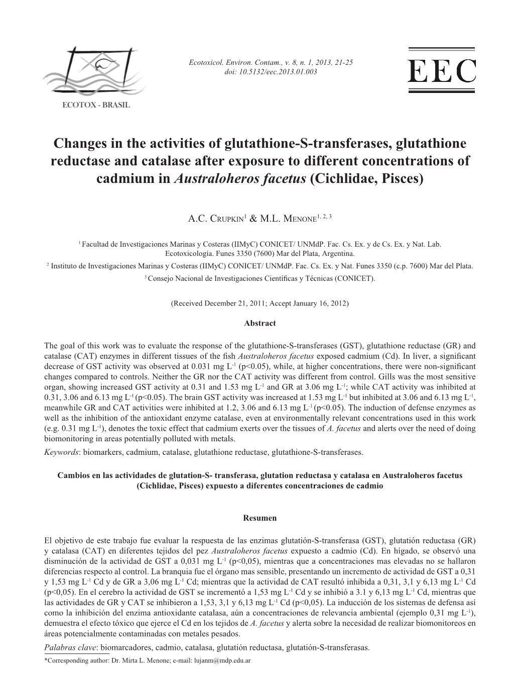 Changes in the Activities of Glutathione-S-Transferases