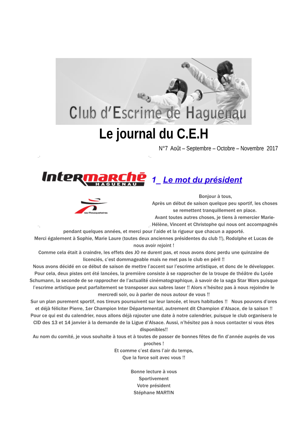 Le Journal Du C.E.H N°7 Août – Septembre – Octobre – Novembre 2017