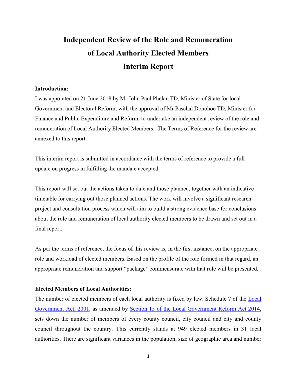 Independent Review of the Role and Remuneration of Local Authority Elected Members Interim Report