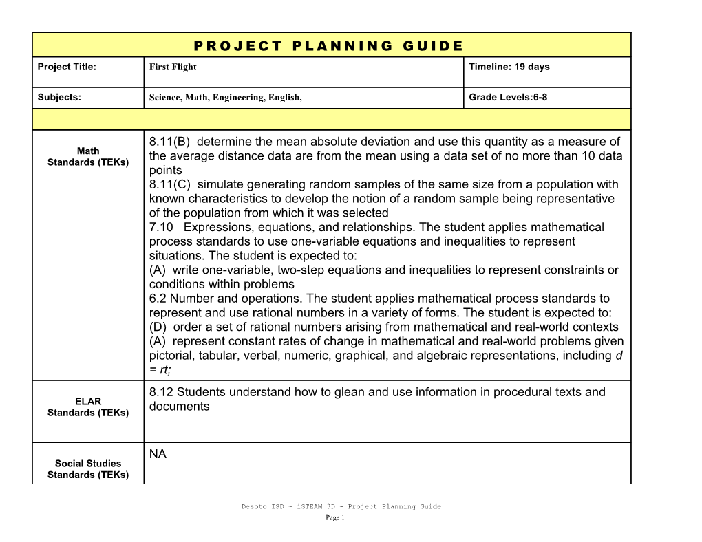 Desoto ISD Isteam 3D Project Planning Guide